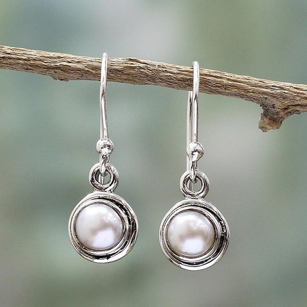 Alternate image for Sterling Silver Cultured Pearl Dangle Earrings from India Purest Love