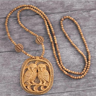 Alternate image for India Wood Jewelry Hand Crafted Necklace Owl Romance
