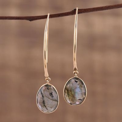 Alternate image for 15 Carat Labradorite Dangle Earrings in 18k Gold Plate Aurora Drops