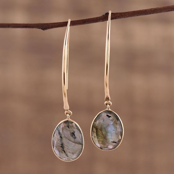 Alternate image for 15 Carat Labradorite Dangle Earrings in 18k Gold Plate Aurora Drops
