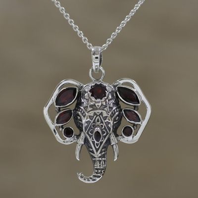 Alternate image for Garnet and Silver Ganesha Pendant Necklace from India Radiant Ganesha