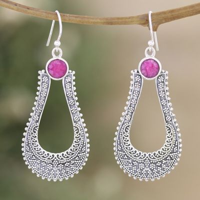 Alternate image for Ruby Dangle Earrings Crafted from Sterling Silver in India Ties of Love