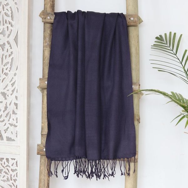 Alternate image for Hand-Woven Mulberry Wool Shawl Winter Warmth in Mulberry
