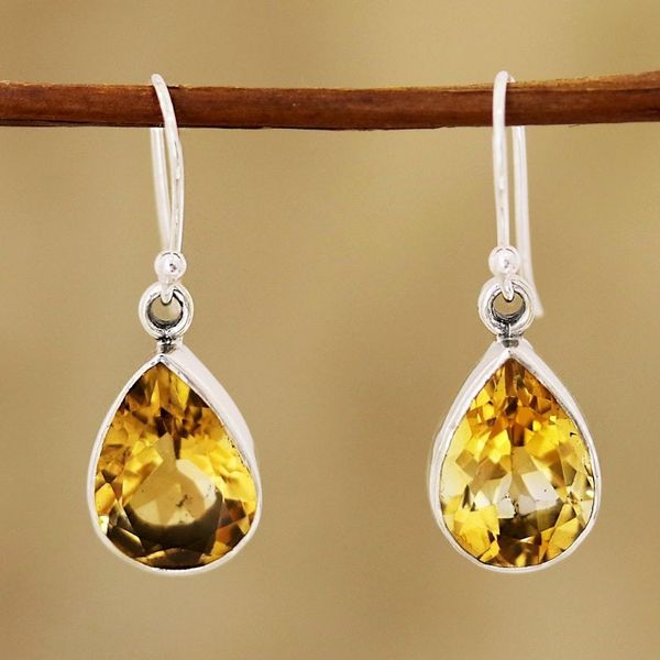 Alternate image for 9-Carat Teardrop Citrine Dangle Earrings from India Yellow Glimmer