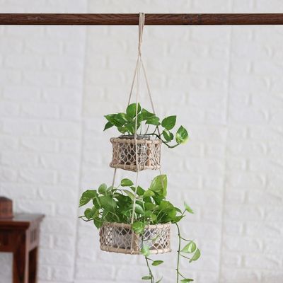Alternate image for Handcrafted Ivory Cotton Hanging Planter from India Jungle Baskets