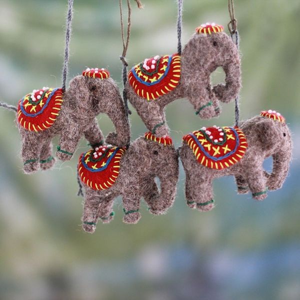 Alternate image for Set of 4 Handmade Elephant Ornaments Elephants in Red