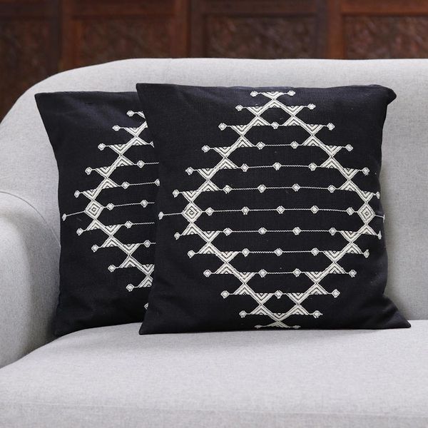Alternate image for Cotton Patterned Black and White Cushion Covers Pair Starlit Galaxy