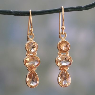 Alternate image for 22k Gold Plated Dangle Earrings with Citrine Gems Golden Dazzle