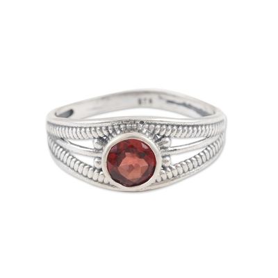 Alternate image for Polished Domed Single Stone Ring with Natural Garnet Gem Promised Eden