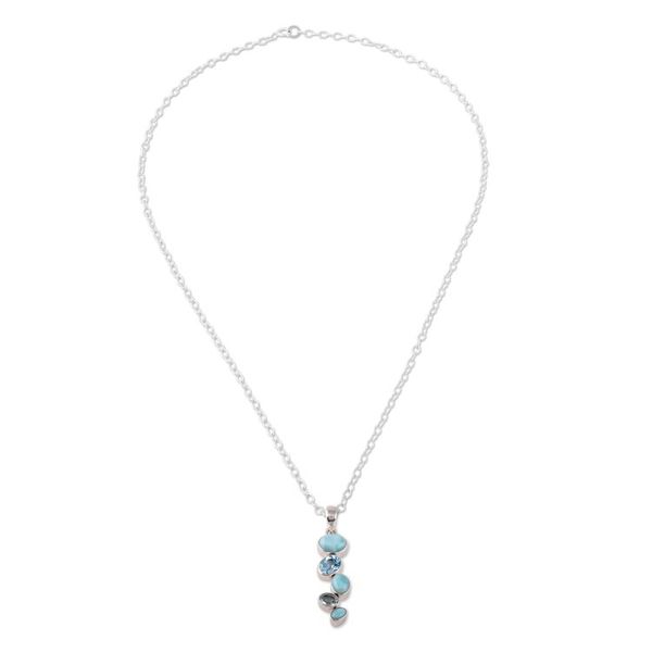 Alternate image for Two-Carat Larimar and Faceted Blue Topaz Pendant Necklace Blue Pinnacle