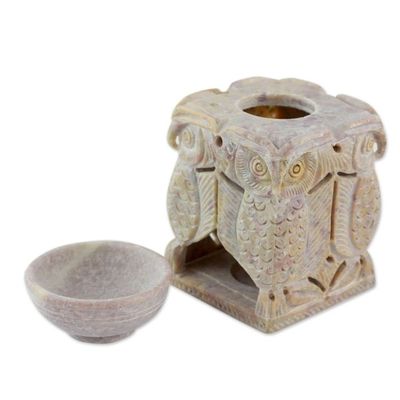 Alternate image for Soapstone oil warmer Hand-carved Agra Owls