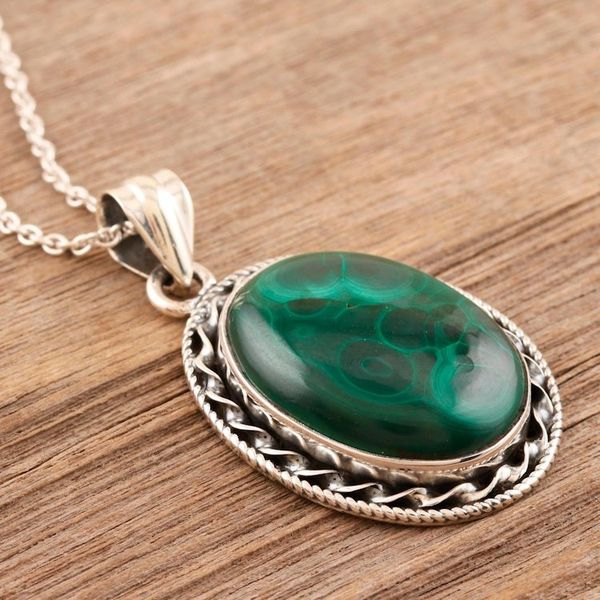 Alternate image for Sterling Silver and Malachite Pendant Necklace Wood Nymph