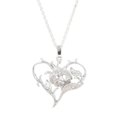 Alternate image for Sterling Silver Heart and Floral Design Necklace from India Flower in the Heart