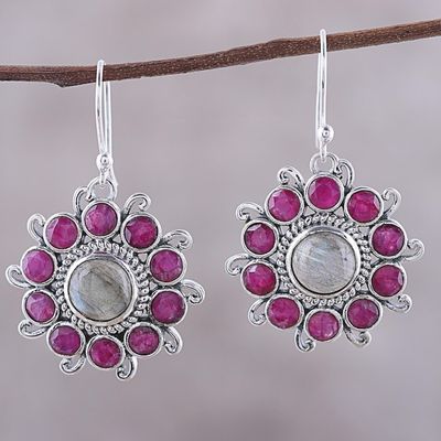 Primary image for Circular Labradorite and Agate Dangle Earrings from India Goddess Blooms