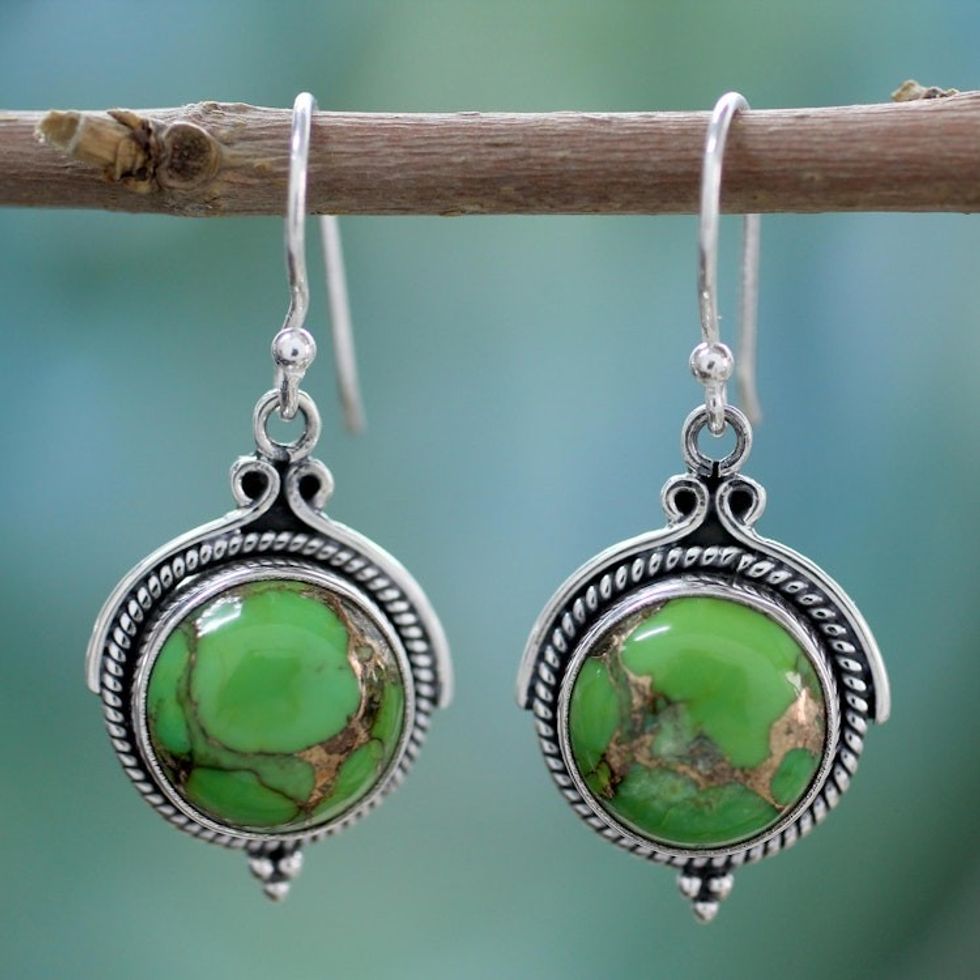 Green Sterling Silver Earrings Fair Trade Jewelry 'Splendor'