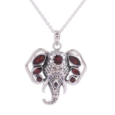 Alternate image for Garnet and Silver Ganesha Pendant Necklace from India Radiant Ganesha