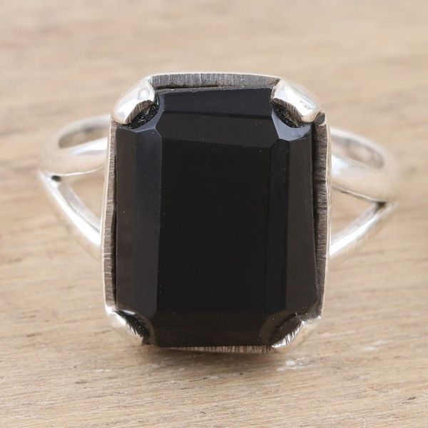 Alternate image for Indian Onyx and Sterling Silver Cocktail Ring Mirrored Moon