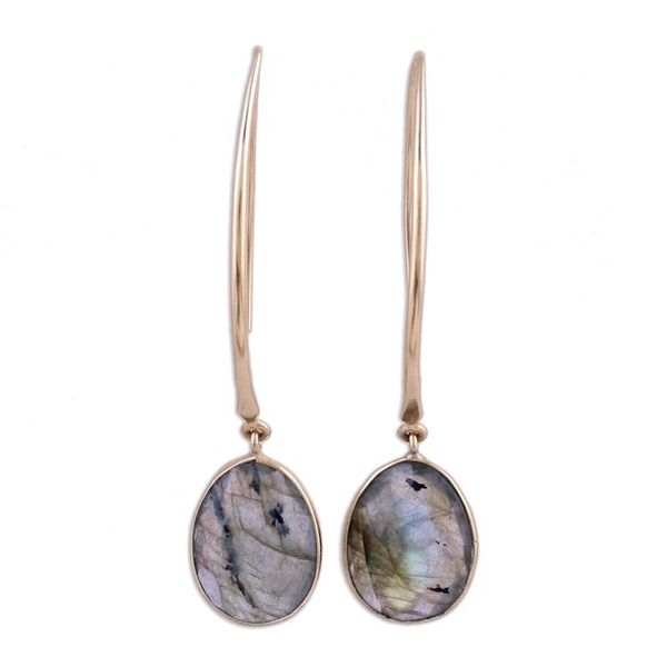 Alternate image for 15 Carat Labradorite Dangle Earrings in 18k Gold Plate Aurora Drops