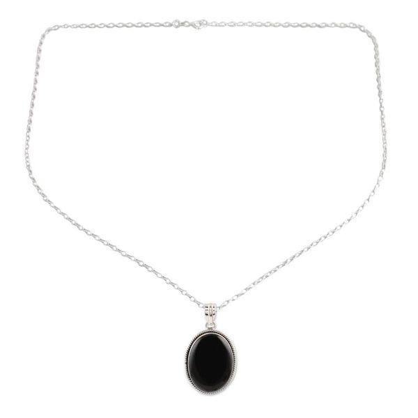 Alternate image for Black Onyx Cabochon Pendant Necklace Mysterious Night
