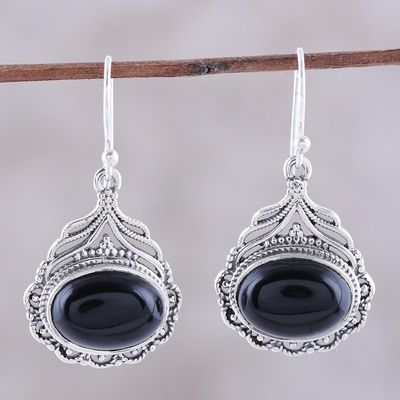 Alternate image for Black Oval Onyx Dangle Earrings from India Jeweled Glory