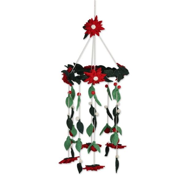 Alternate image for Wool Felt Tiered Holiday Flower and Leaf Decoration Silent Night