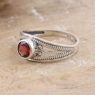 Alternate image for Polished Domed Single Stone Ring with Natural Garnet Gem Promised Eden