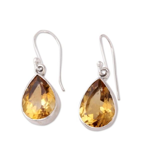 Alternate image for 9-Carat Teardrop Citrine Dangle Earrings from India Yellow Glimmer