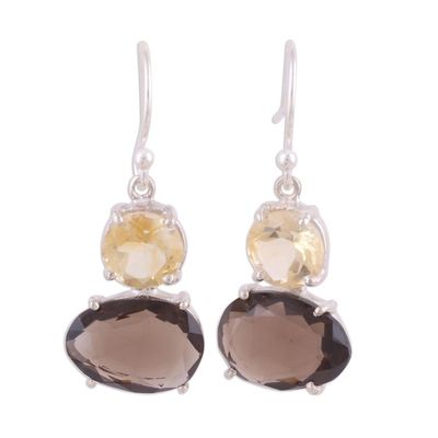 Alternate image for Smoky Quartz and Citrine Gemstone Dangle Earrings Regal Air