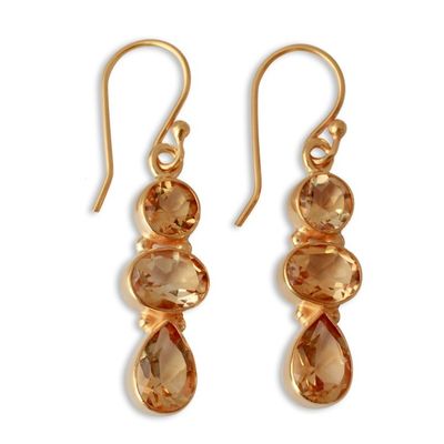 Alternate image for 22k Gold Plated Dangle Earrings with Citrine Gems Golden Dazzle