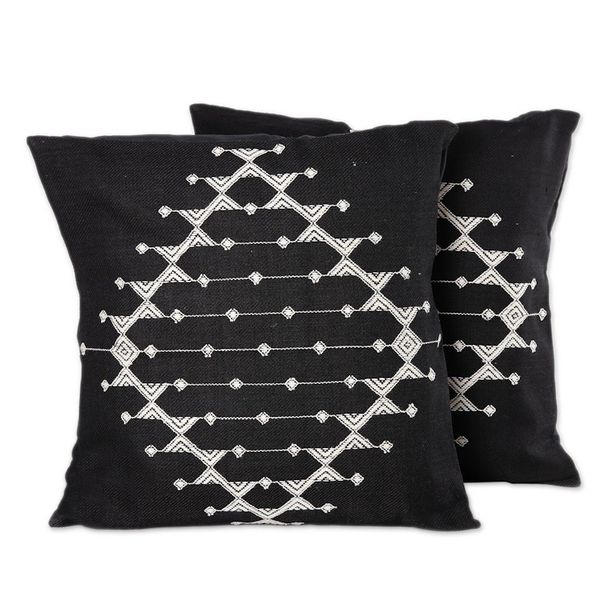 Alternate image for Cotton Patterned Black and White Cushion Covers Pair Starlit Galaxy