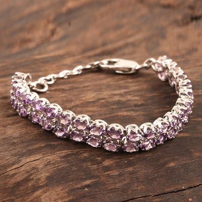 Alternate image for Rhodium-Plated Sterling Silver Amethyst Tennis Bracelet Purple Deluxe