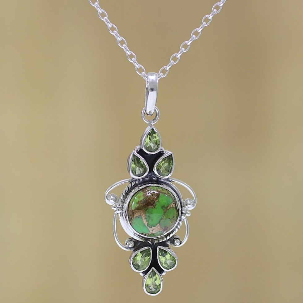 Peridot and Composite Turquoise Pendant Necklace from India 'Glittering Green'