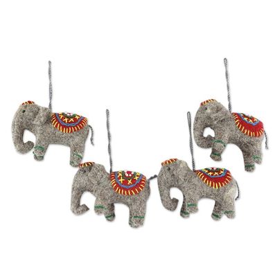 Alternate image for Set of 4 Handmade Elephant Ornaments Elephants in Red