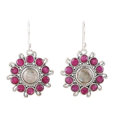 Alternate image for Circular Labradorite and Agate Dangle Earrings from India Goddess Blooms