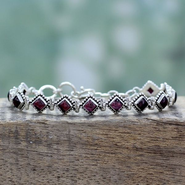 Alternate image for Red Garnet Artisan Crafted India Silver Tennis Bracelet Deep Red Diamonds