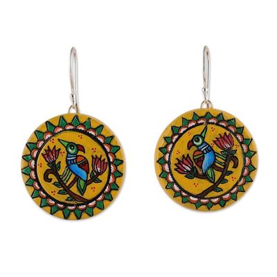 Alternate image for Bird-Themed Hand-Painted Yellow Ceramic Dangle Earrings Arcadia Bird
