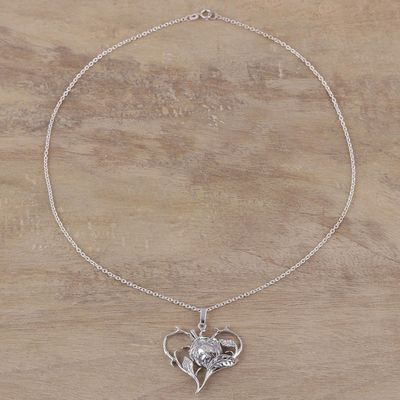 Alternate image for Sterling Silver Heart and Floral Design Necklace from India Flower in the Heart