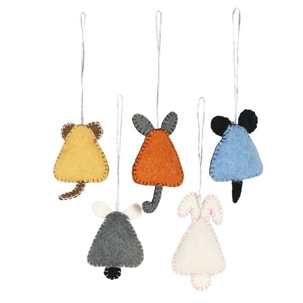 Alternate image for Set of 5 Mouse Rabbit Wool Felt Holiday Ornaments Mischievous Mice