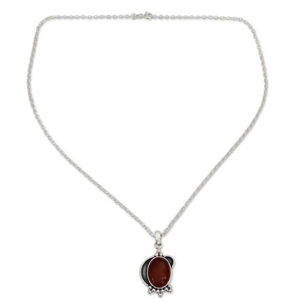 Alternate image for Sterling Silver and Carnelian Pendant Necklace from India Solar Charm
