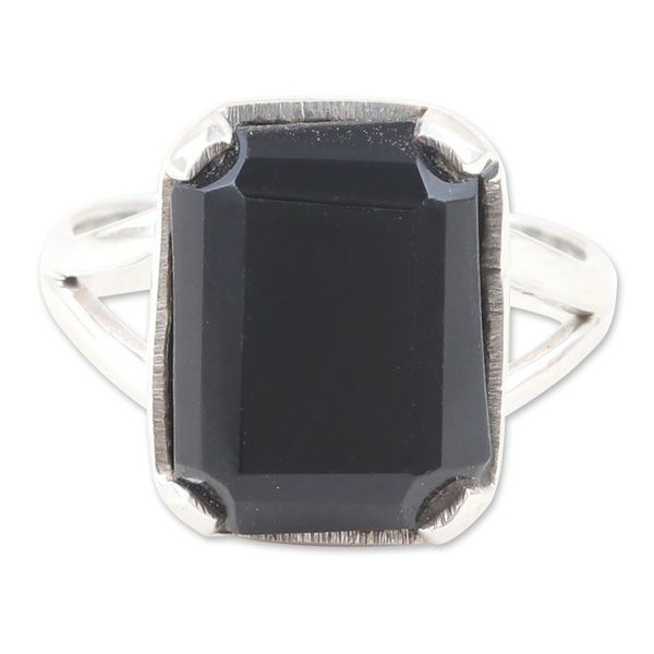 Alternate image for Indian Onyx and Sterling Silver Cocktail Ring Mirrored Moon
