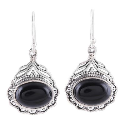 Alternate image for Black Oval Onyx Dangle Earrings from India Jeweled Glory