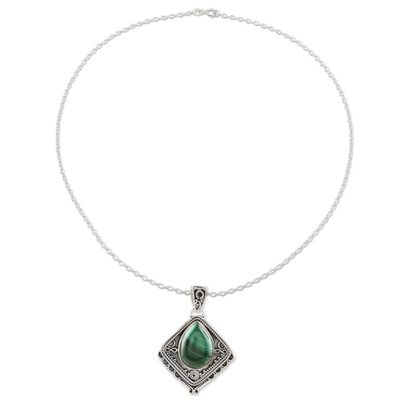 Alternate image for Natural Malachite and Sterling Silver Pendant Necklace Green Kite