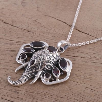 Alternate image for Garnet and Silver Ganesha Pendant Necklace from India Radiant Ganesha