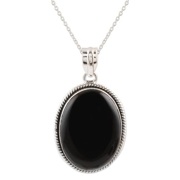 Alternate image for Black Onyx Cabochon Pendant Necklace Mysterious Night