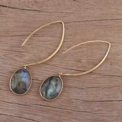 Alternate image for 15 Carat Labradorite Dangle Earrings in 18k Gold Plate Aurora Drops
