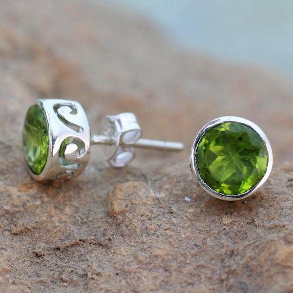 Alternate image for Peridot Stud Earrings Sterling Silver Jewelry Spark of Life