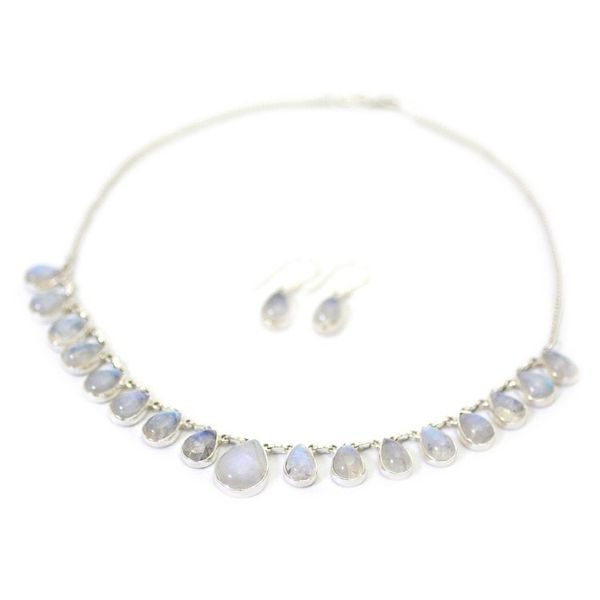 Alternate image for Rainbow Moonstone Jewelry Set Necklace and Earrings Lovely Morning