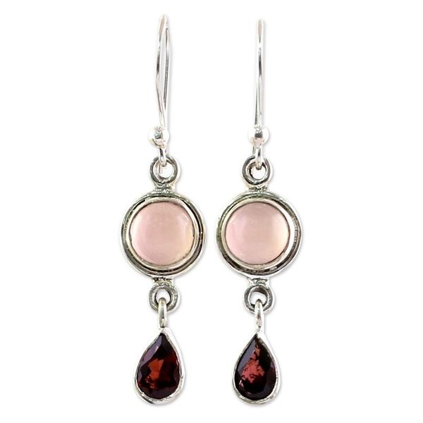 Alternate image for Garnet and Chalcedony Dangle Earrings from India Crimson Droplets