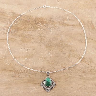 Alternate image for Natural Malachite and Sterling Silver Pendant Necklace Green Kite