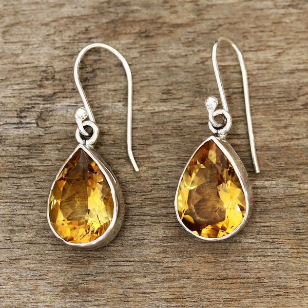 Alternate image for 9-Carat Teardrop Citrine Dangle Earrings from India Yellow Glimmer